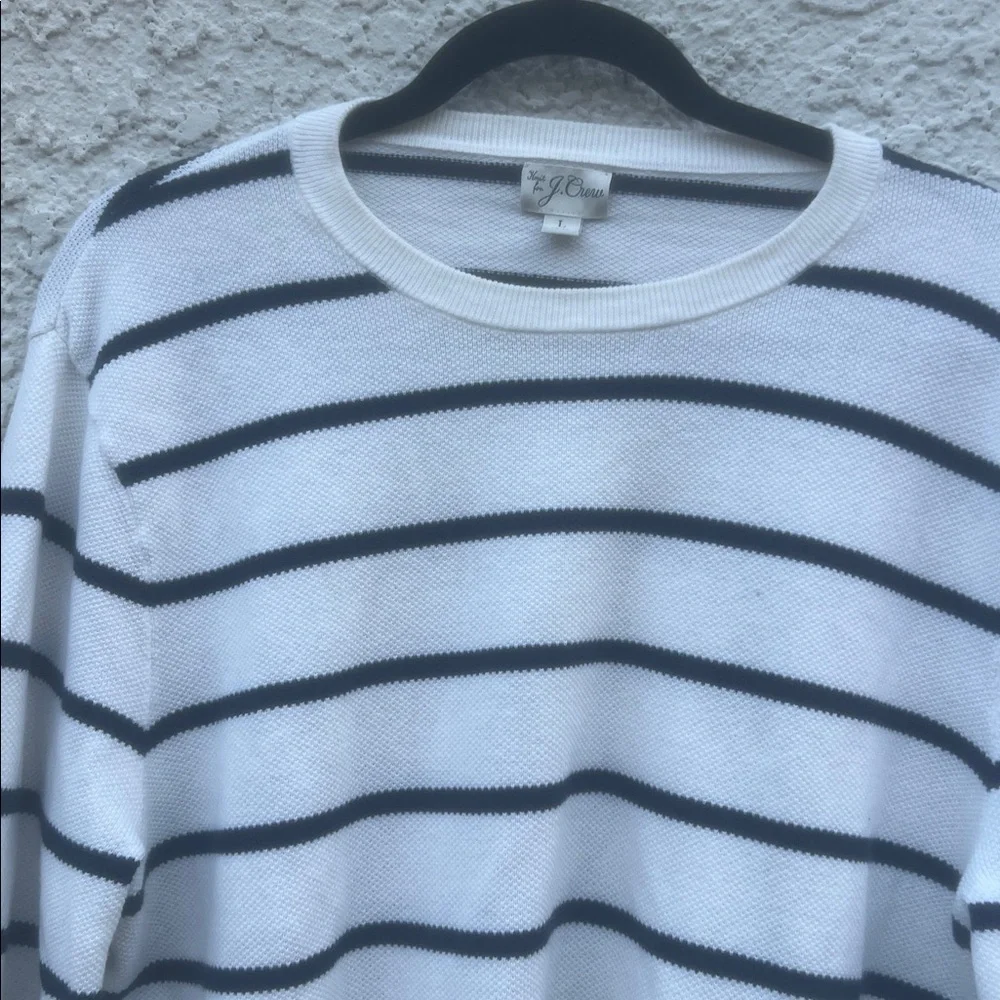 J. Crew Men's Cotton Pique Stitch Blue White Stripe Sweater Size L